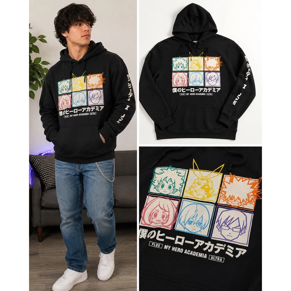 My Hero‎ Academia Black Graphic Hoodie XL Funimation Anime Deku All Might Bakugo